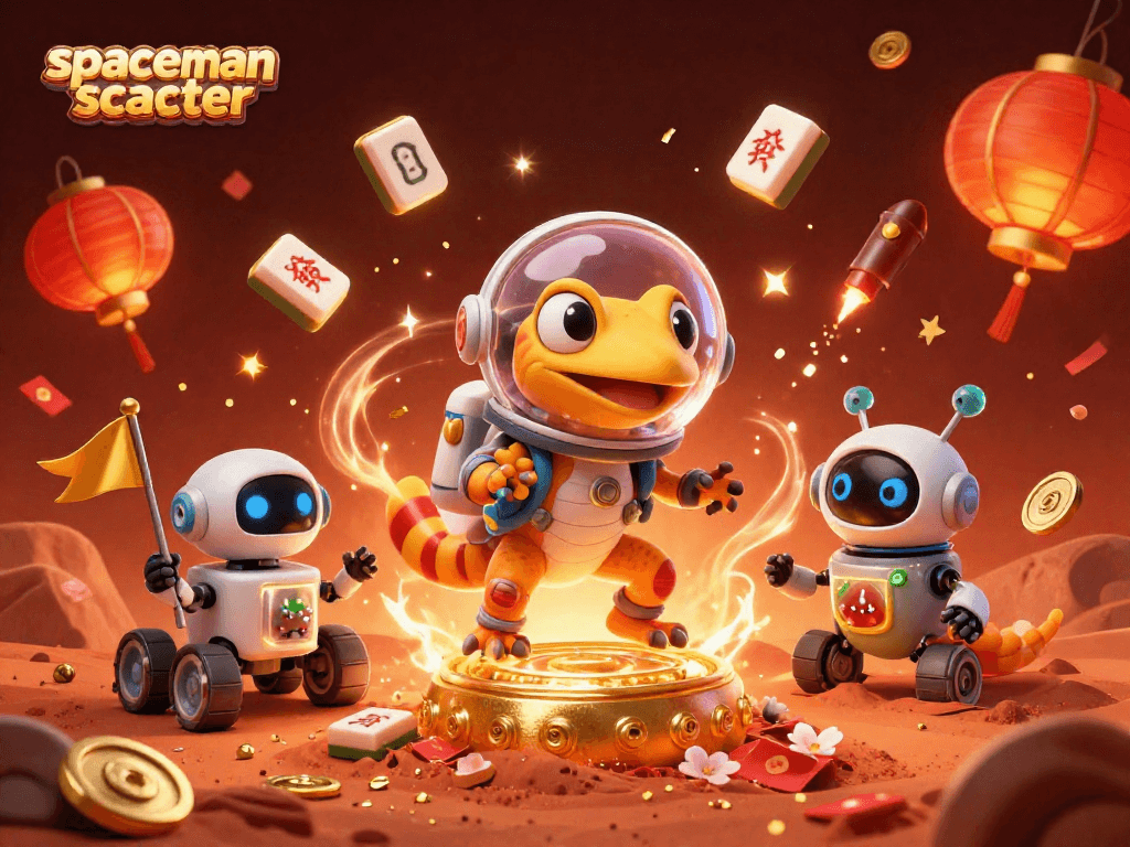 Experience the thrill of spaceman scatter as a Martian gecko discovers a hidden casino, surrounded by festive elements.