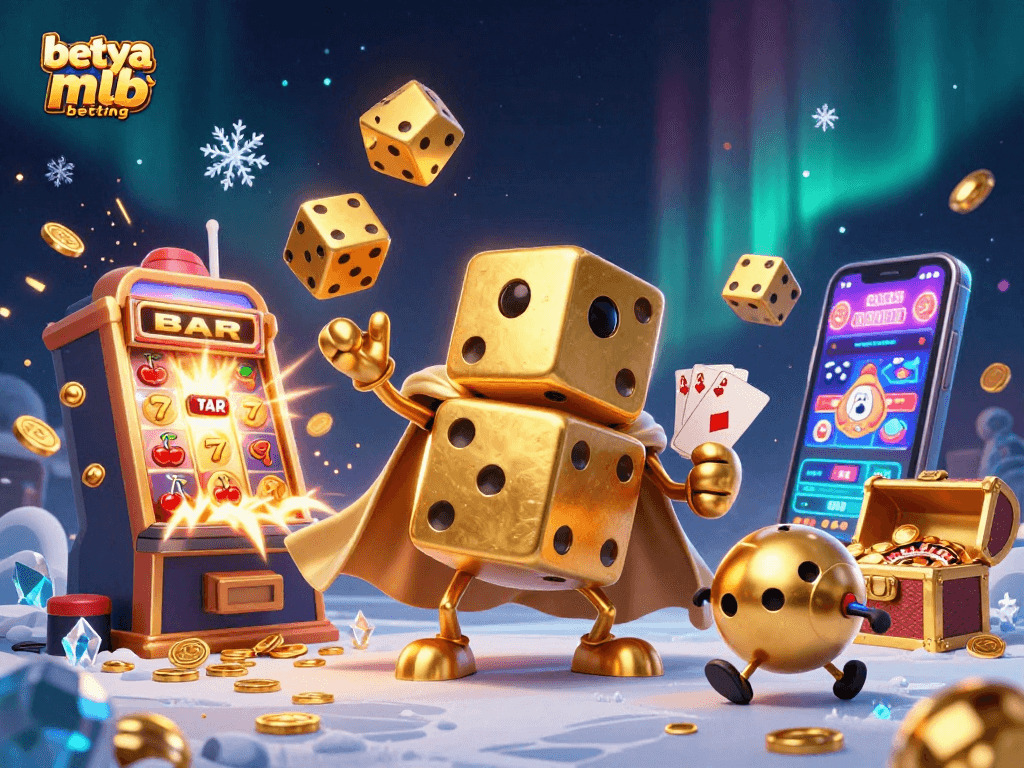 Experience the excitement of betya mlb betting with dynamic golden dice and winning symbols in a vibrant scene.