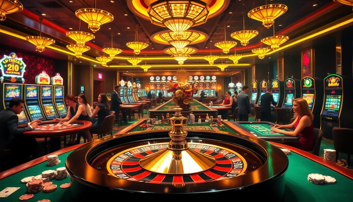 Exciting casino action at https://sunwin11.sh/ with vibrant roulette, poker chips, and energetic players.