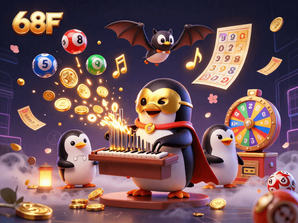68F anima o jogo com um pinguim fantasma e uma batuta musical em um cassino vibrante