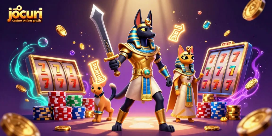 Joacă jocuri casino online gratis cu Anubis și Bastet printre simboluri aurii de câte 7