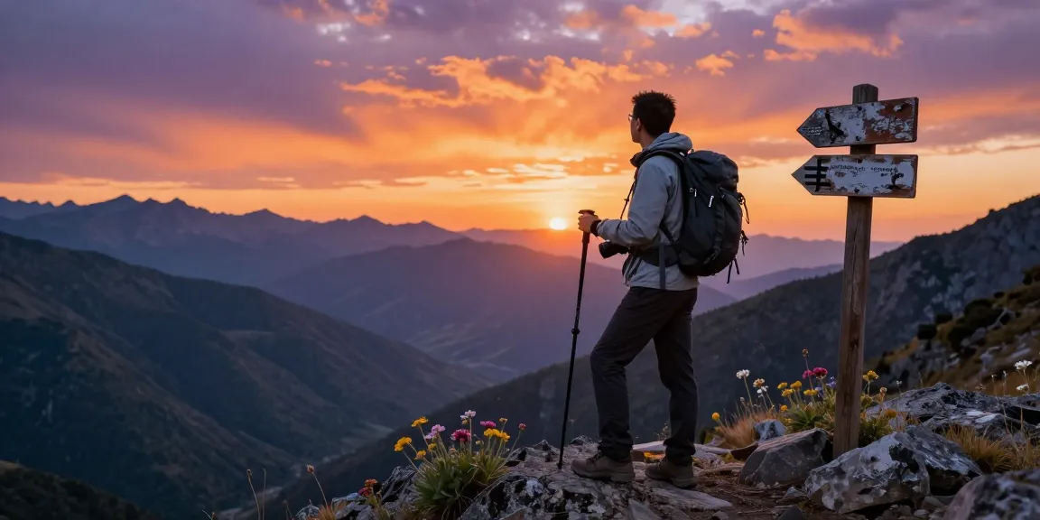 Adventurer at sunset enjoying the breathtaking views of mountains, embodying the spirit of exploration with AA88.