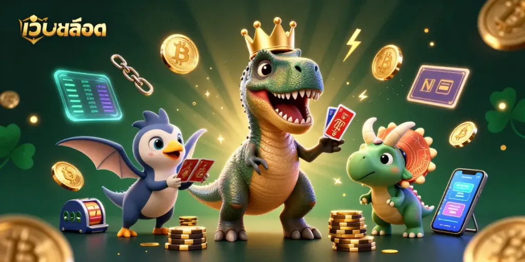 เล่นเกมสล็อตเว็บสล็อต ด้วยการ์ตูน T-Rex น่ารักและการ์ตูนอื่น ๆ ในคาสิโนออนไลน์