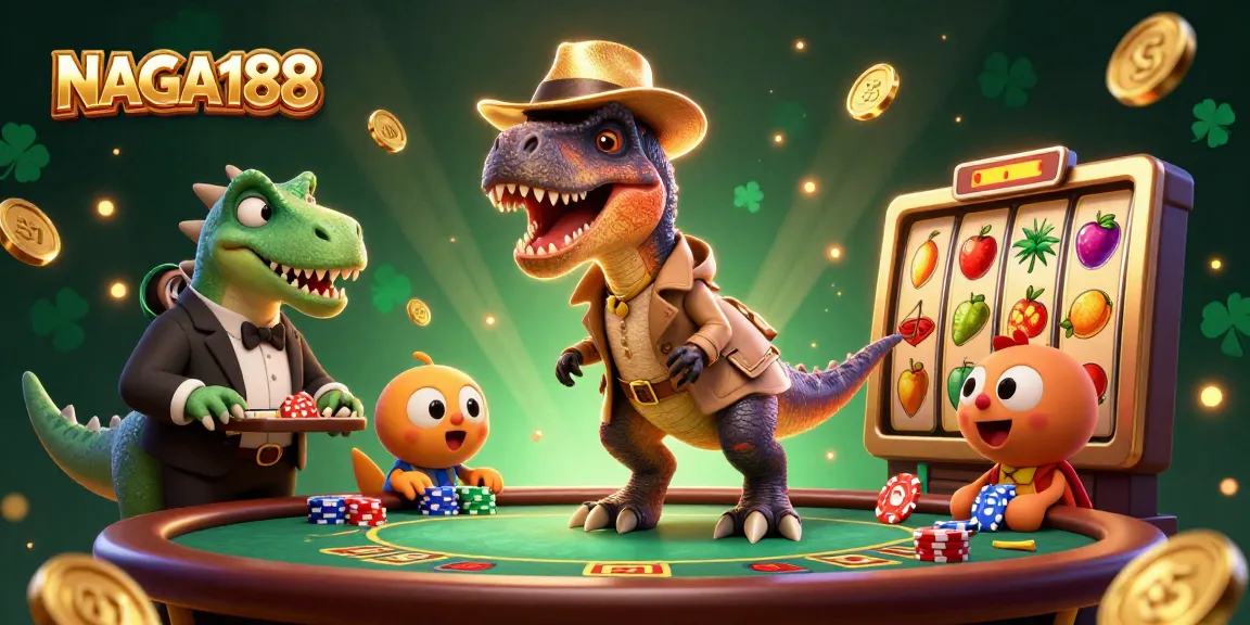 NAGA188 menghitung kartu di meja blackjack dengan karakter unik lainnya dalam suasana kasino yang dinamis.