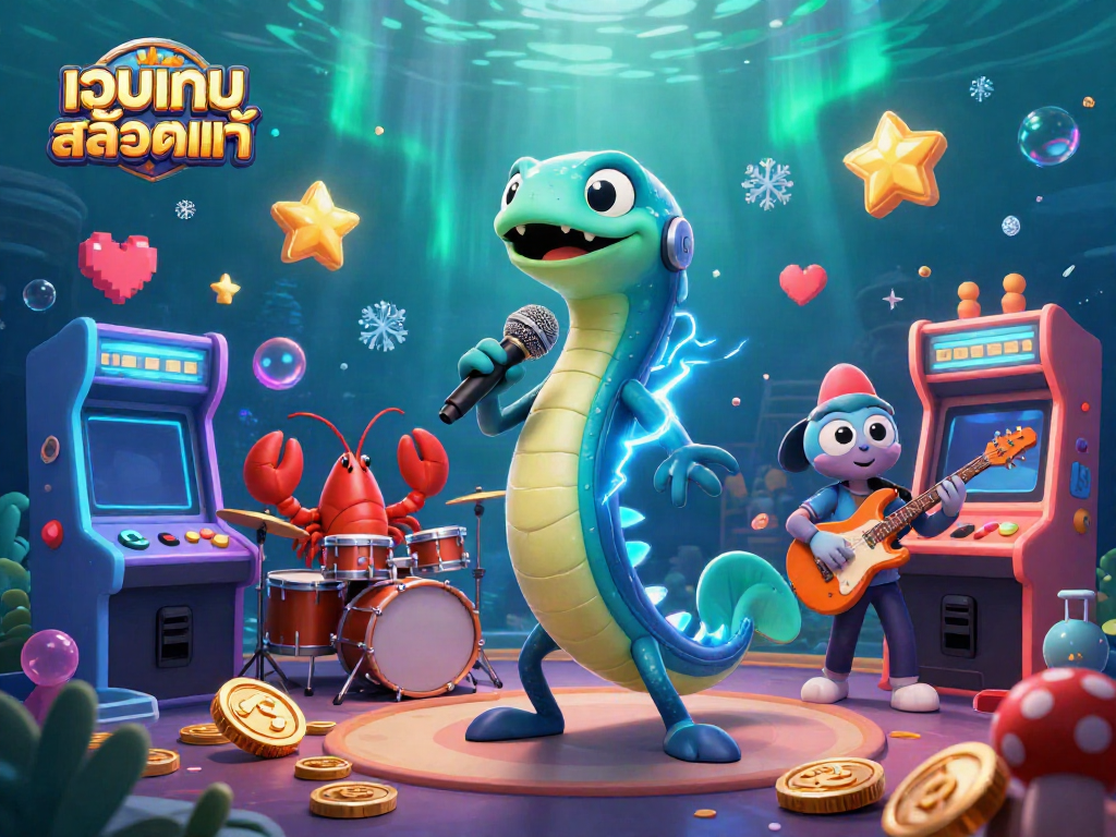 Experience the vibrant underwater casino stage with เว็บเกมสล็อตแท้ featuring a DJ electric eel, a lobster drummer, and a seahorse guitarist.
