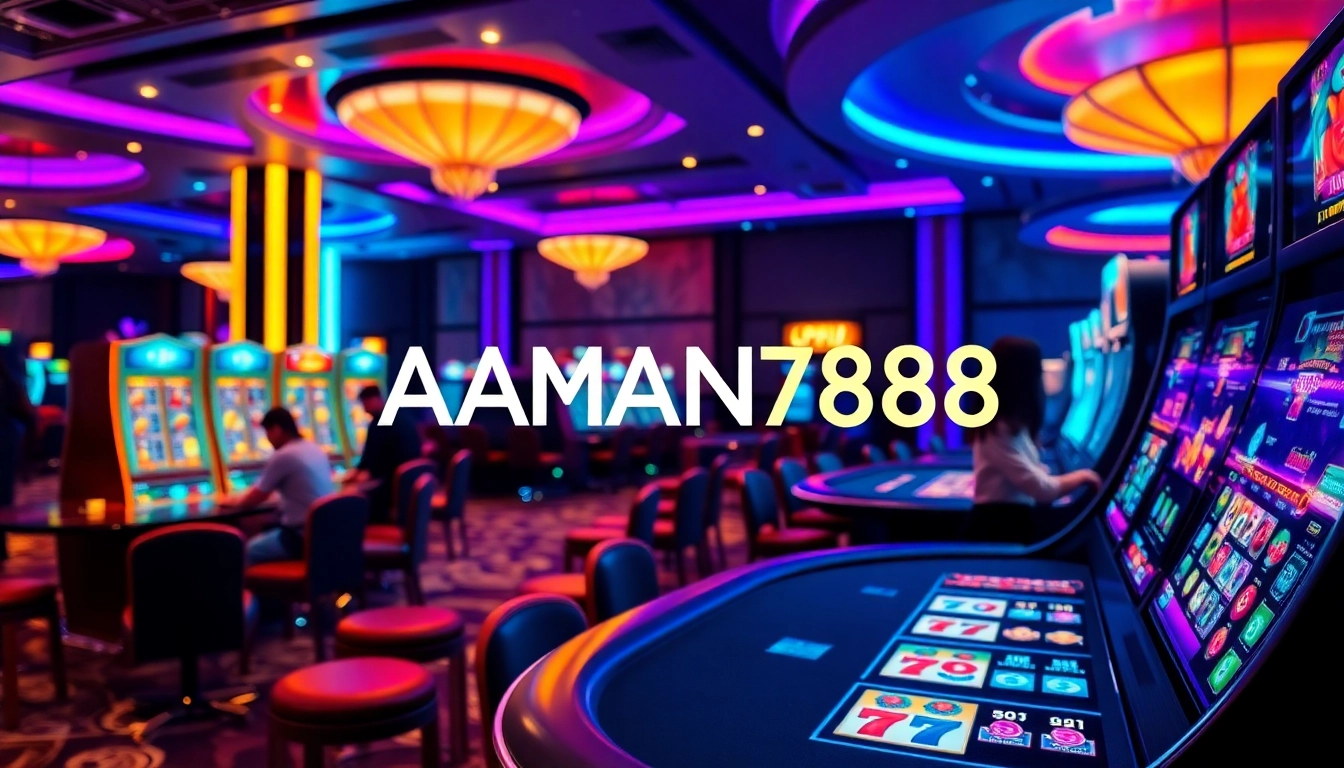Seorang pemain menikmati permainan yang mendebarkan di mesin slot AMAN788 di lingkungan kasino yang mewah.