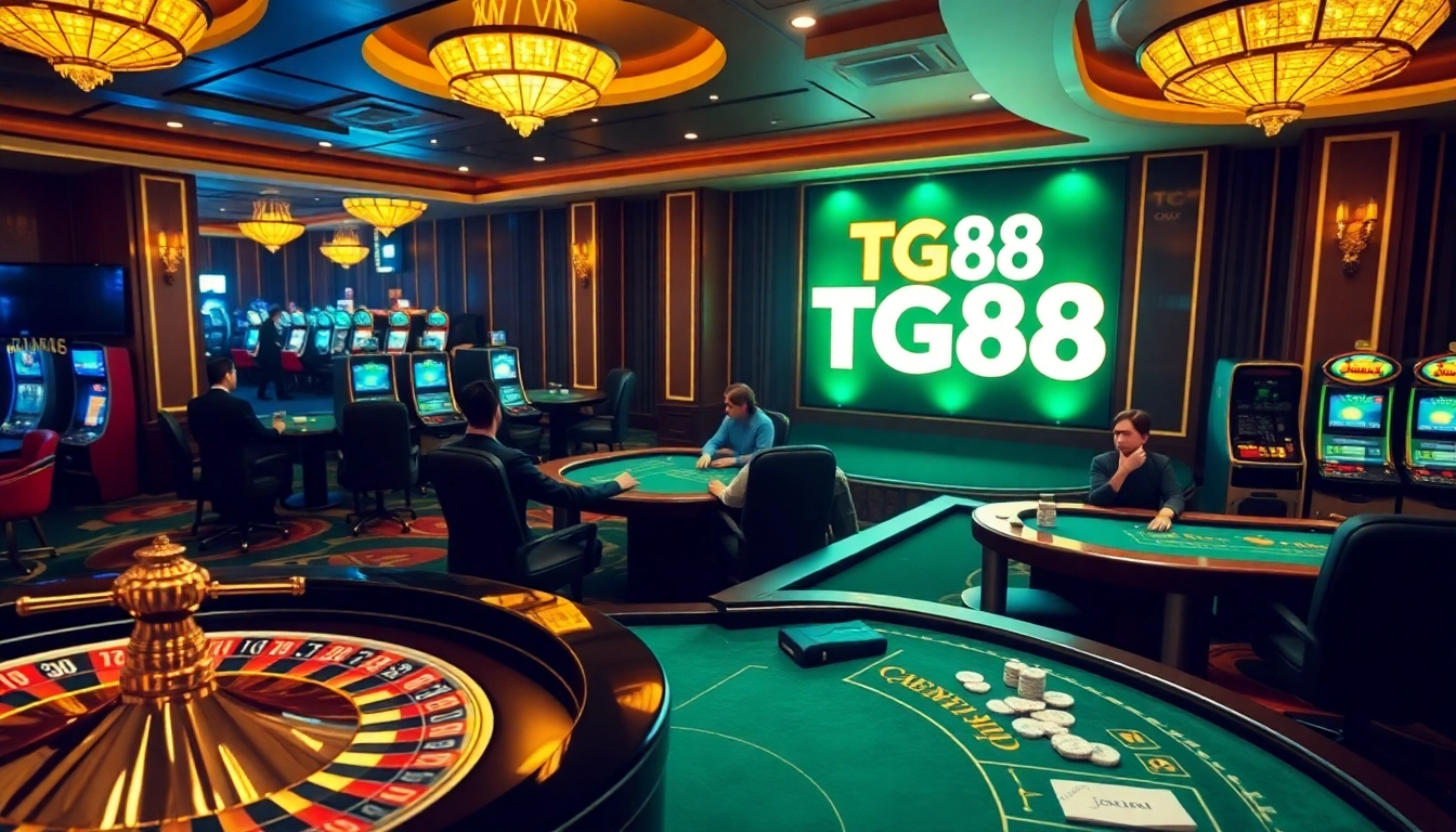 Experience excitement at TG88 with players engaging at a stylish casino table.