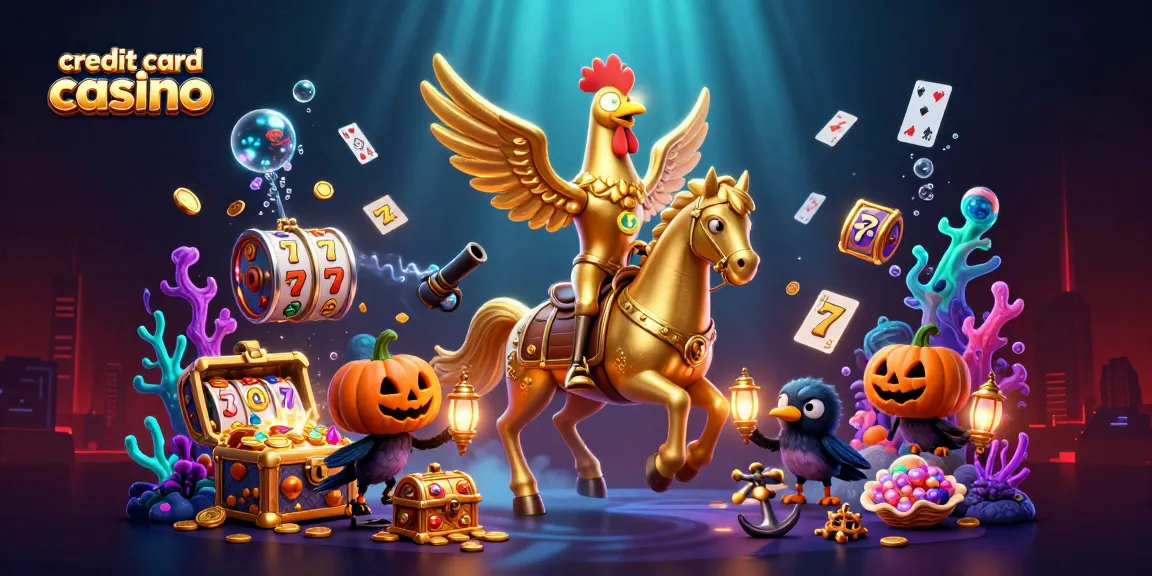 Experience the excitement of a credit card casino with a vibrant 3D illustration of playful characters.