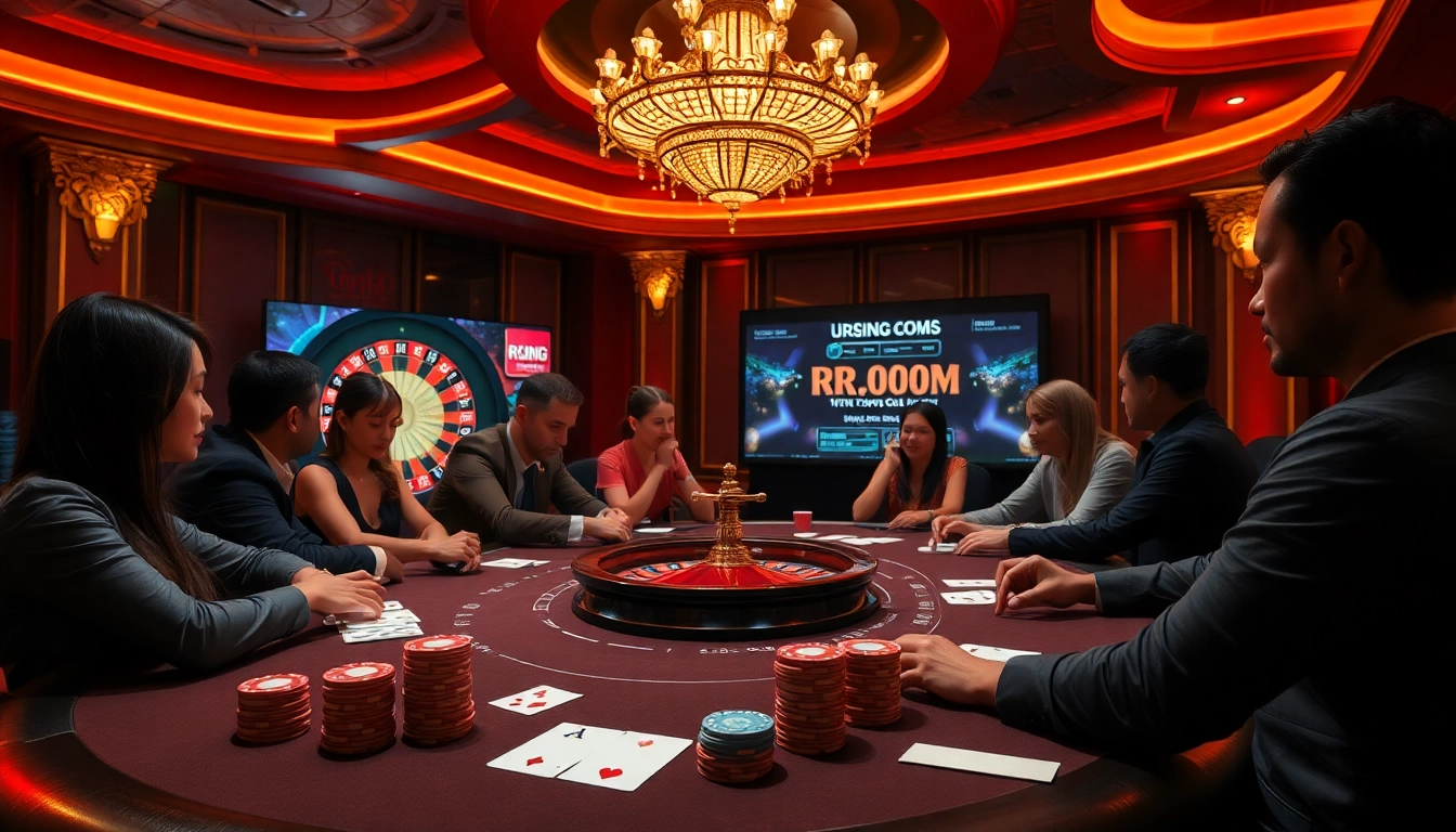 Experience the excitement of rr99 com in a vibrant casino setting with poker and roulette elements.