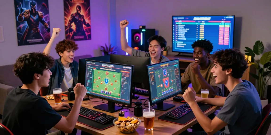 Group of friends celebrating a win while playing macantogel in a cozy living room during a gaming session.