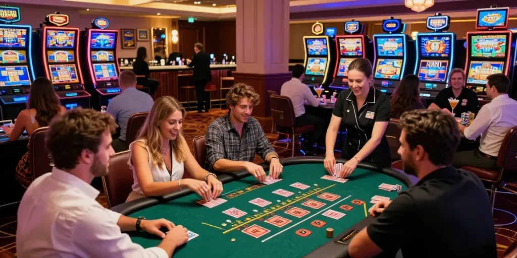 Engaged players at credit card casino sites enjoying dynamic gameplay and a vibrant atmosphere.