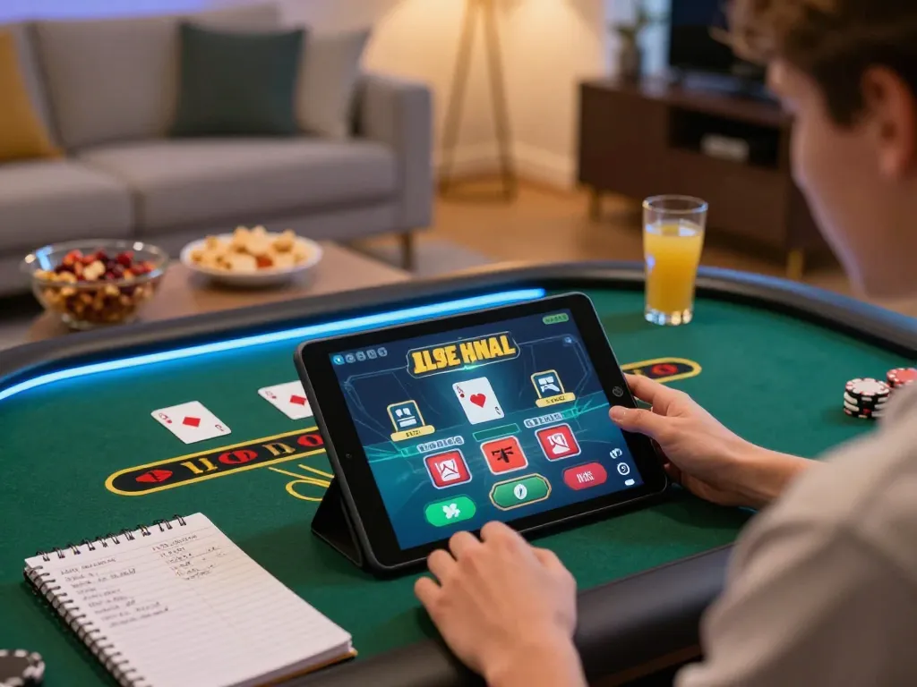 Engaging in FAFA 828 online blackjack gameplay in a cozy home setup