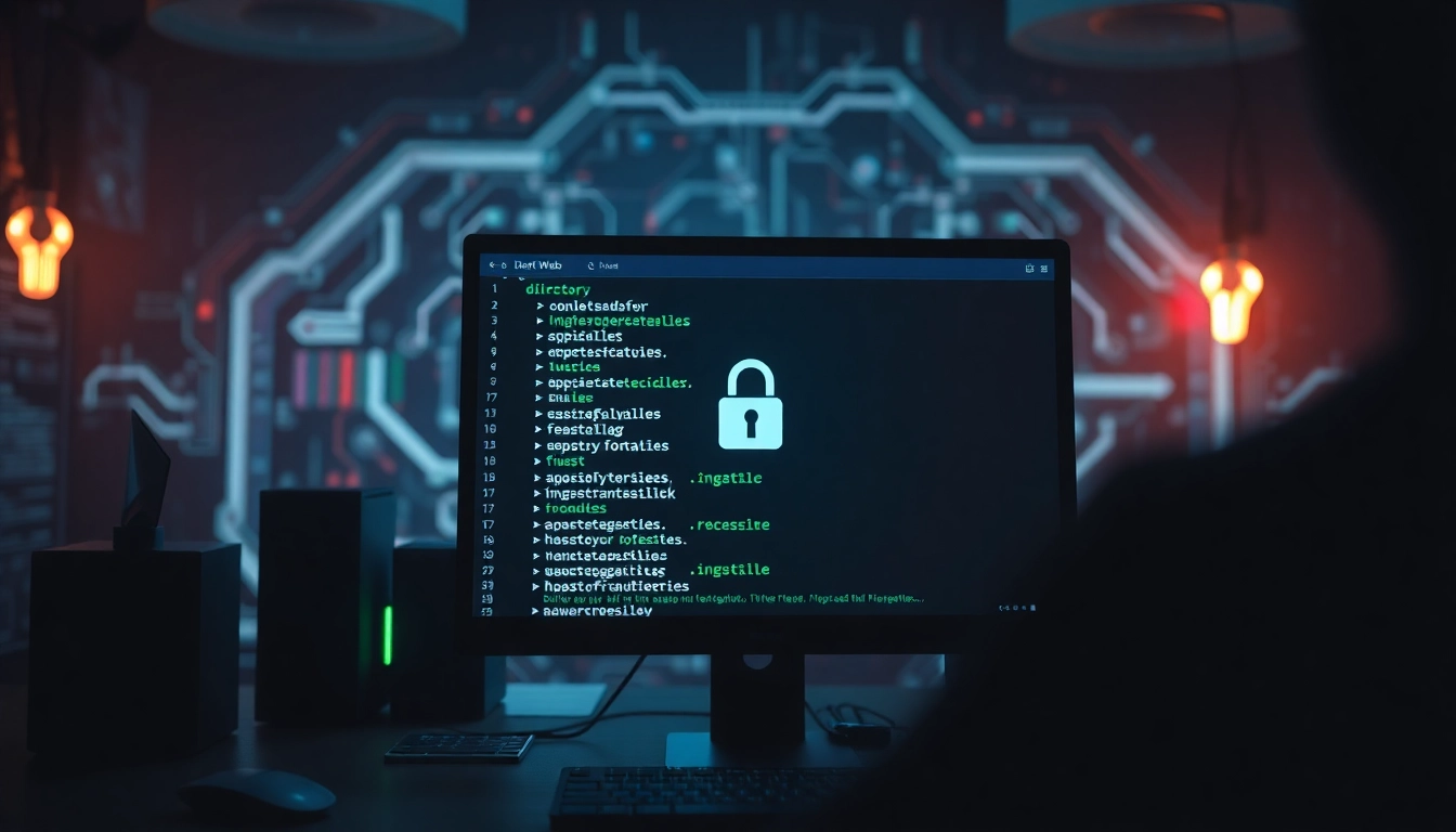 The hidden wiki url displayed on a dark web interface showing secure .onion links in a professional setup.