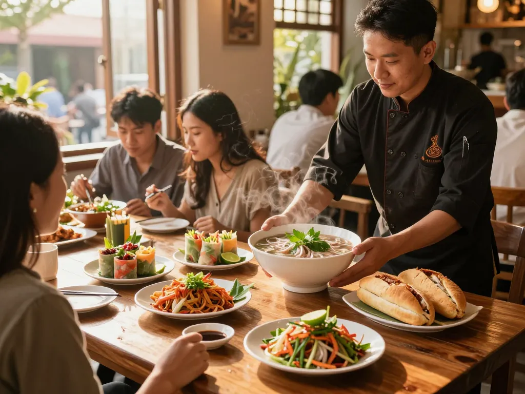 Delicious pho presentation at https://www.saigoncafesterling.com/menus with vibrant dishes and welcoming ambiance.