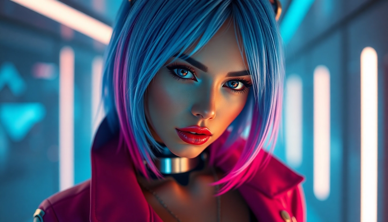 AI slut character in a futuristic environment, blending digital aesthetics and modern fashion.