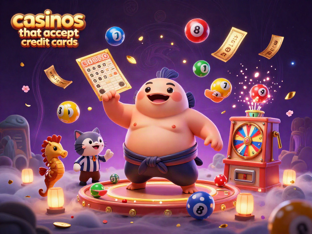 Experience thrilling gameplay at casinos that accept credit cards amidst an energetic underwater scene with colorful lottery elements.