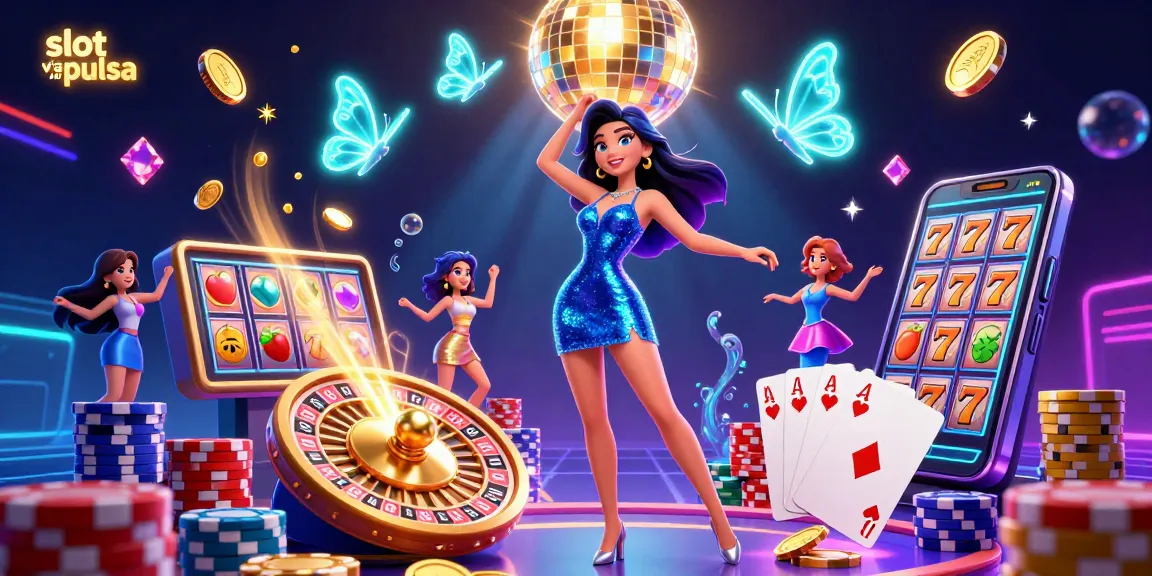Experience thrilling slot via pulsa gameplay with vibrant characters and dynamic casino elements in this rich 3D illustration.