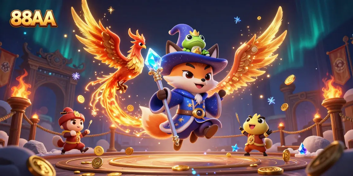 Engage with the magical world of 88AA's online casino featuring dynamic characters and vibrant gaming elements.