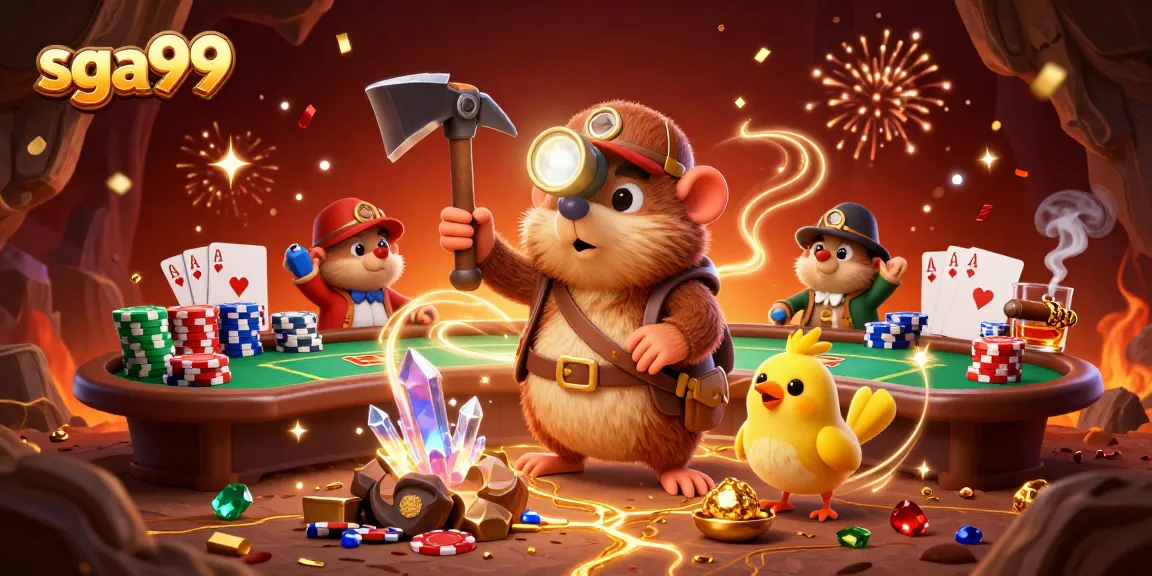 Experience thrilling poker action with sga99, featuring vibrant 3D characters and casino elements.