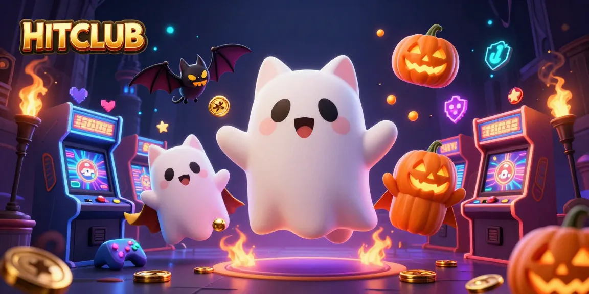 Experience the thrilling world of HITCLUB with ghostly characters and vibrant gaming elements.