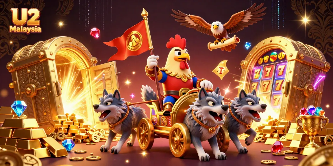 Experience thrilling action at U2 Malaysia with vibrant casino characters amidst treasures.