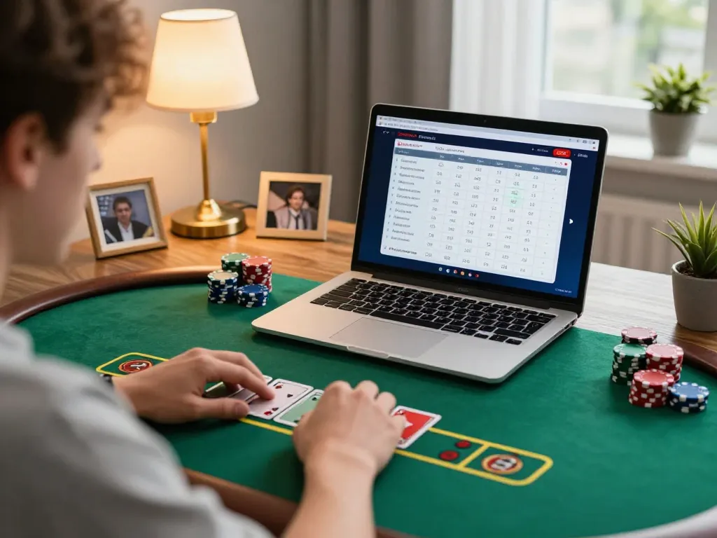 Pemain yang terlibat dengan penuh semangat mengelola permainan blackjack mereka di platform Bintangmpo dari pengaturan rumah yang nyaman.