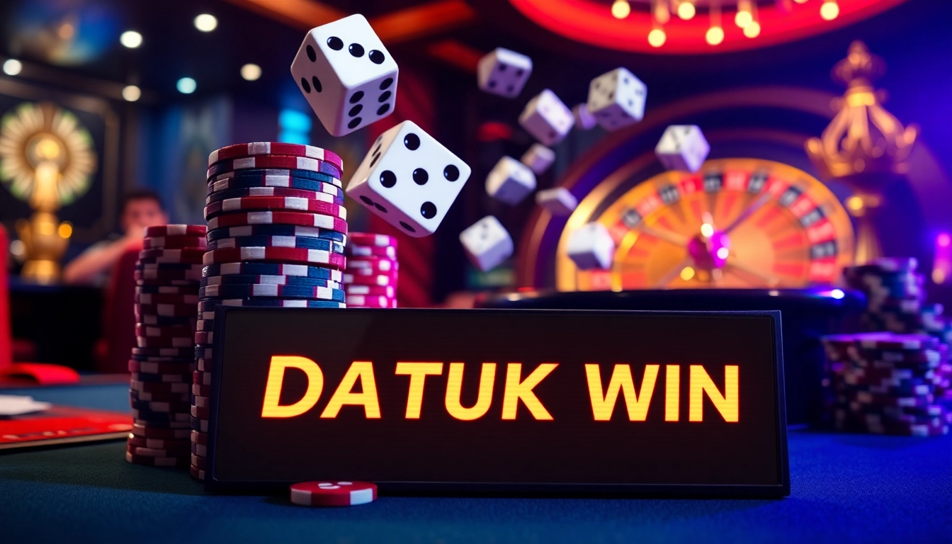 Rasakan sensasi Datuk Win di kasino mewah, dengan keping poker yang berwarna-warni dan roda roulette yang menggembirakan.