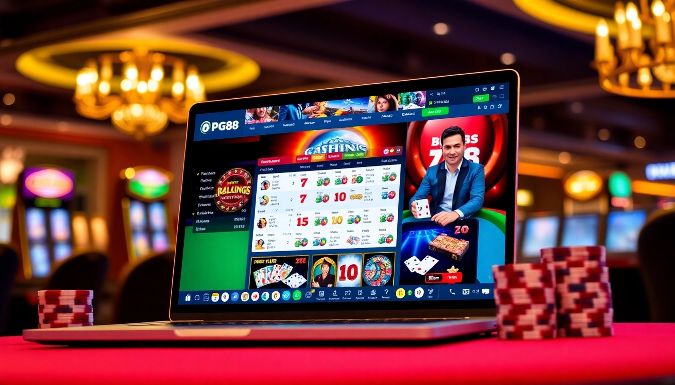 PG88 online casino interface displaying interactive slot machines and virtual poker tables.