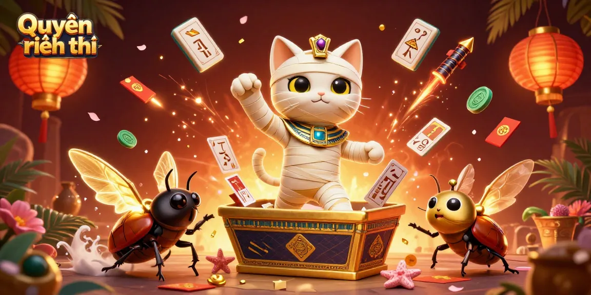 Experience the thrill of Quyền riêng tư in this vibrant casino scene featuring an Egyptian mummy cat and treasure elements.