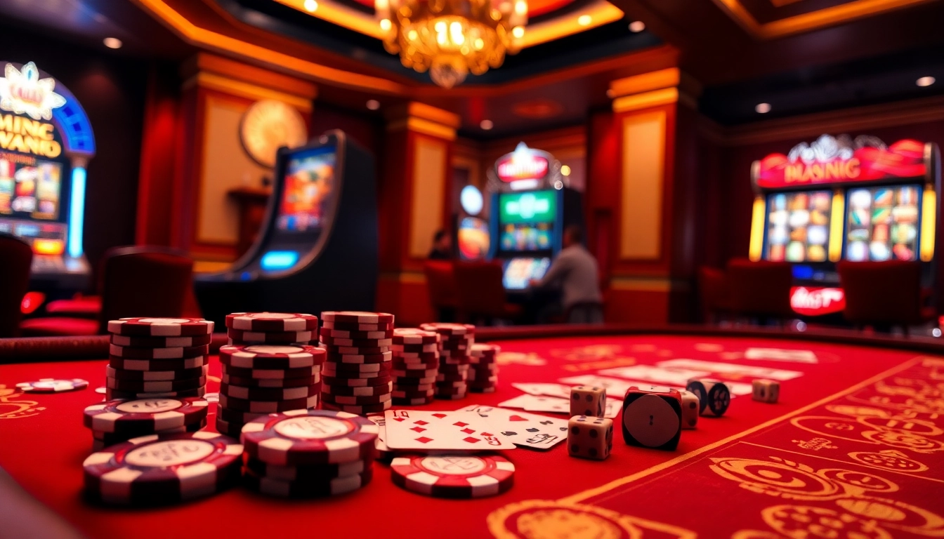 Enjoying an exciting moment at hm88 casino with poker chips and vibrant slot machines.