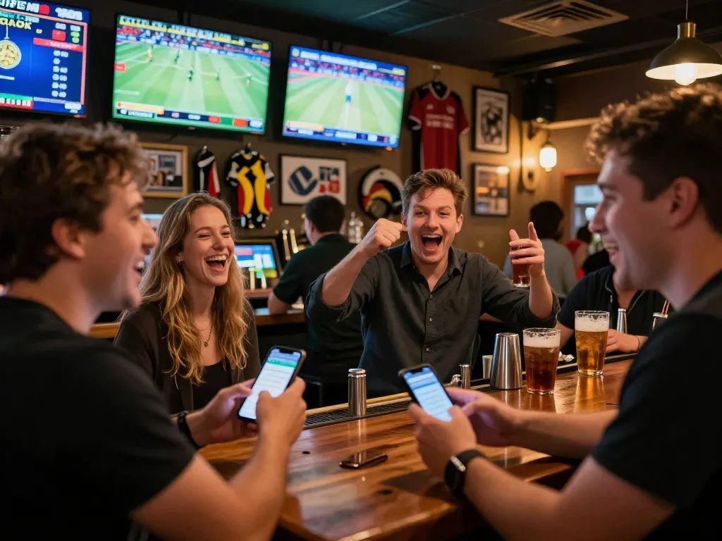 Engaging sports betting scene where patrons passionately place their bets using mm88 app while watching live games.