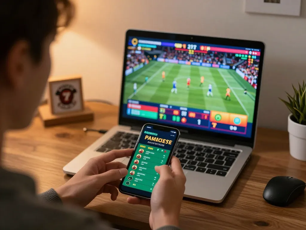 Momen taruhan olahraga menarik di smartphone yang menampilkan platform sada-ar dalam aksi.