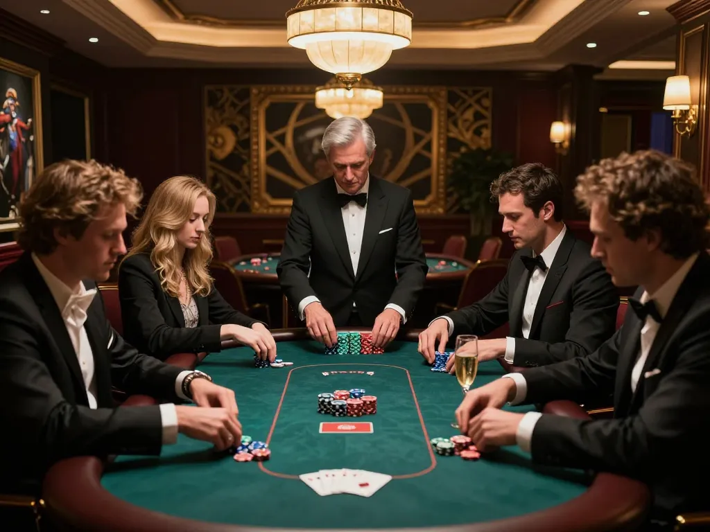 vipwin players enjoying high-stakes poker in a luxurious casino VIP area