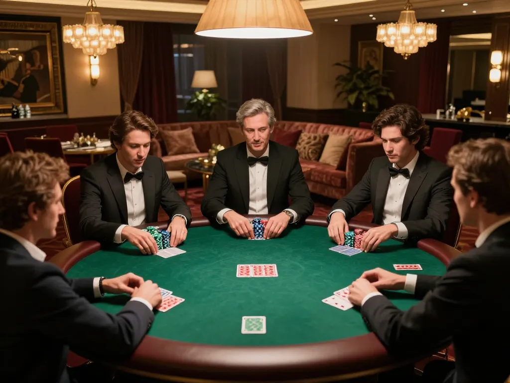 Luck8 games showcased as players strategize during an elite poker game in a lavish setting