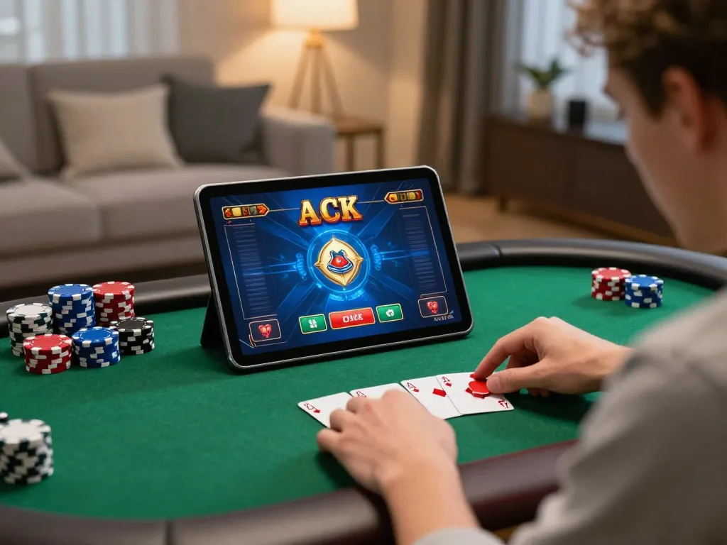 Engaged player in an LV88 online poker session, showcasing strategy and interactive gaming.