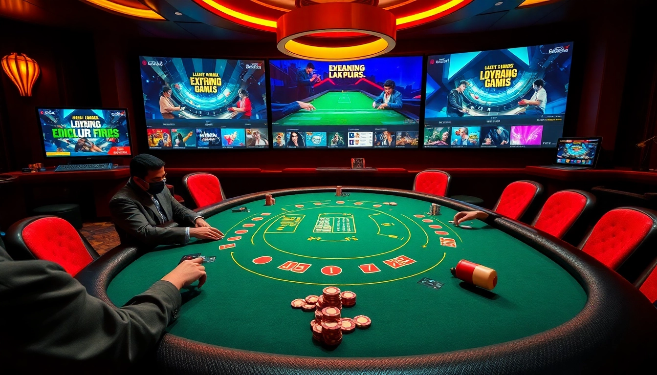 B52CLUB players enjoying a high-stakes poker game in a vibrant casino setting.