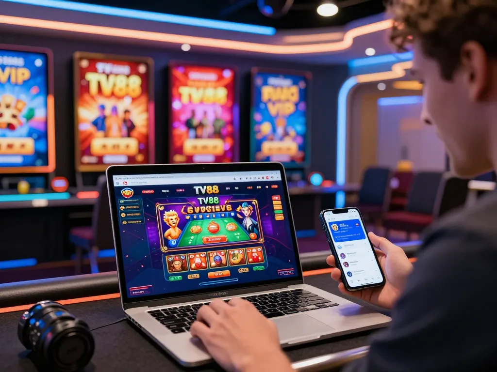 Exciting TV88 VIP gaming scene showing player engaged online.
