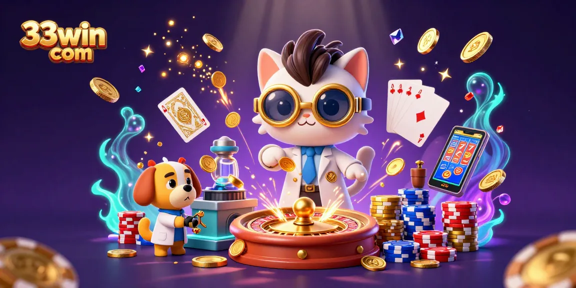 Engage with exciting gameplay at 33win com, featuring a mad scientist and golden casino elements