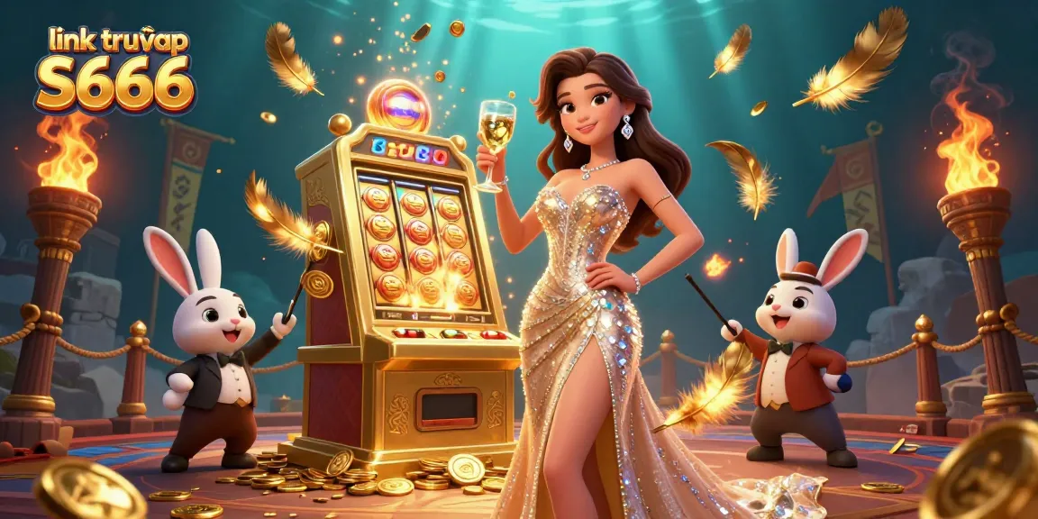 Engage in excitement with link truy cập S666 at a glamorous casino scene, featuring dynamic characters and rich details.