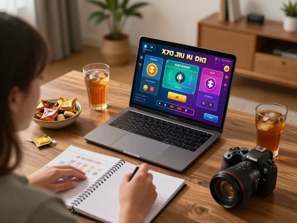xóc đĩa online gameplay action with player placing bets on laptop, showcasing a cozy gaming environment.