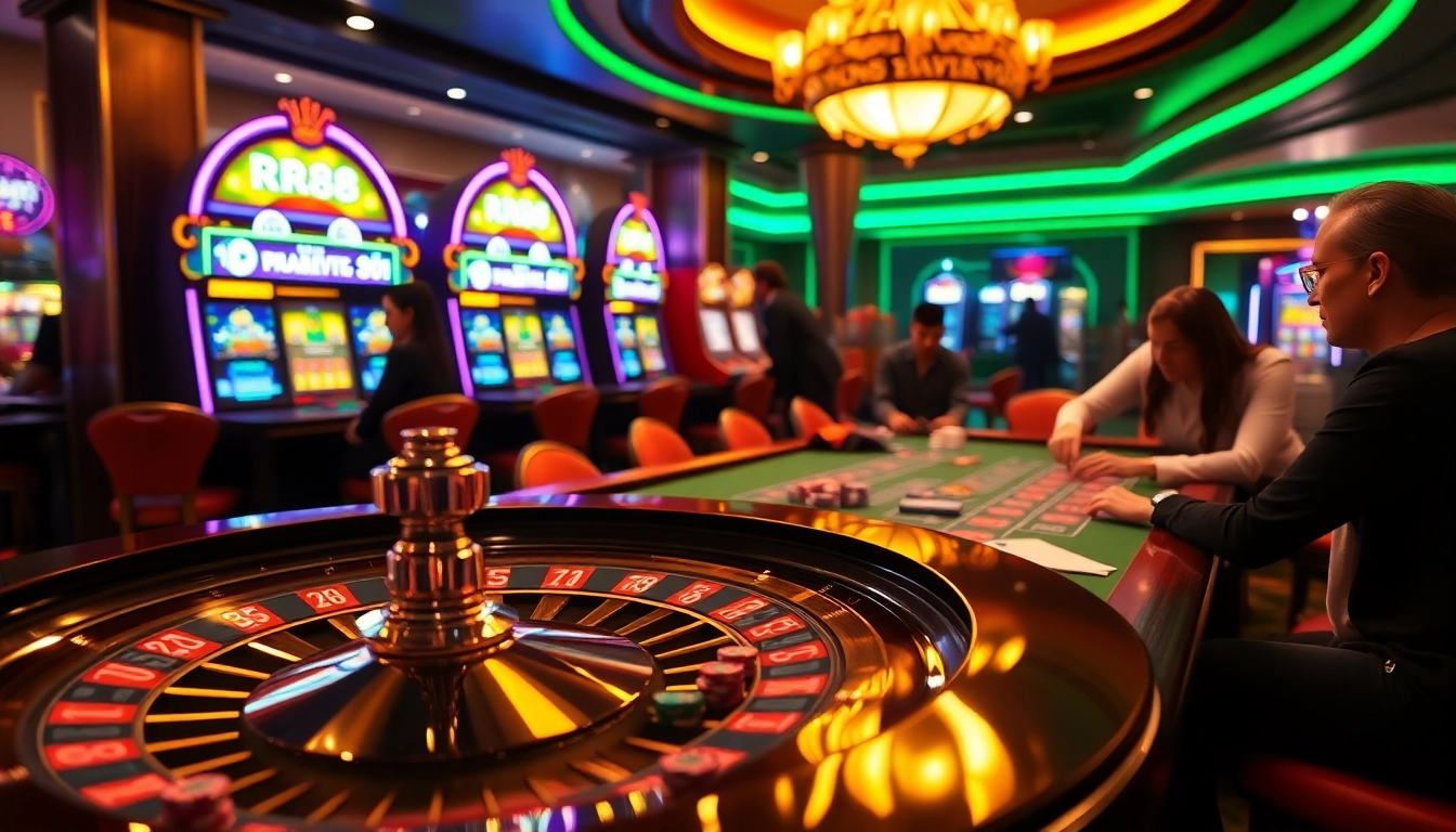 Players enjoying exciting games at rr88's luxurious casino tables.
