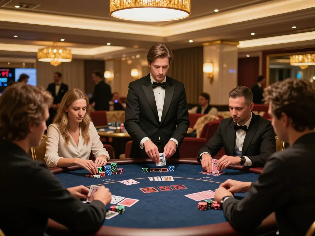 VIP win poker players in a luxurious casino room showcasing high-stakes excitement and elegant decor