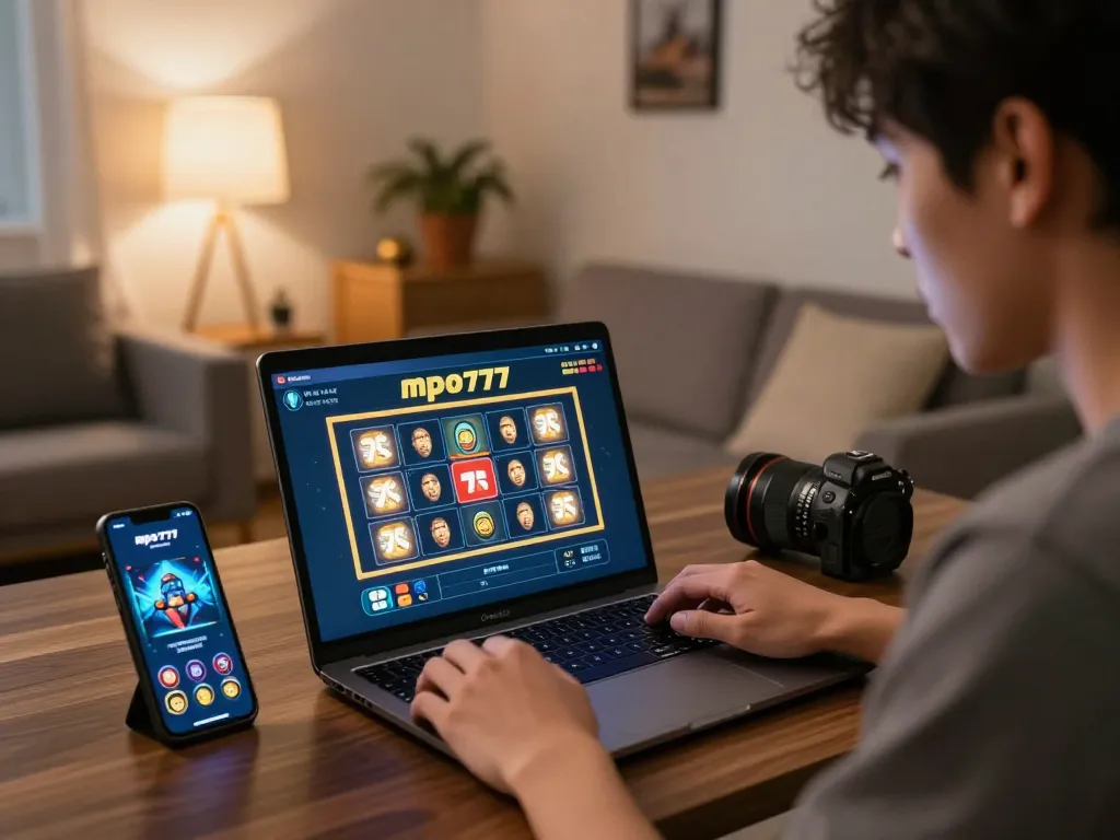 Engaging online player using mpo777 app for strategic betting on slots at home.