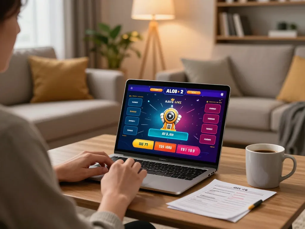 Engaging in ALO8 Live gaming on a smartphone in a cozy living room setting
