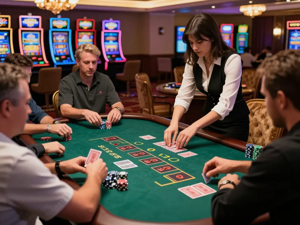Players enjoying an engaging blackjack game at SC88 casino, chips and cards exchanged in excitement.