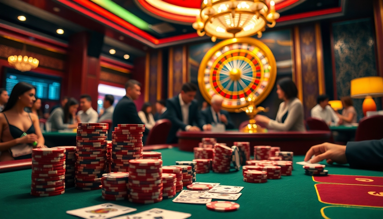 Experience the excitement of vn888 at a luxurious casino poker table with vibrant chips and cards.