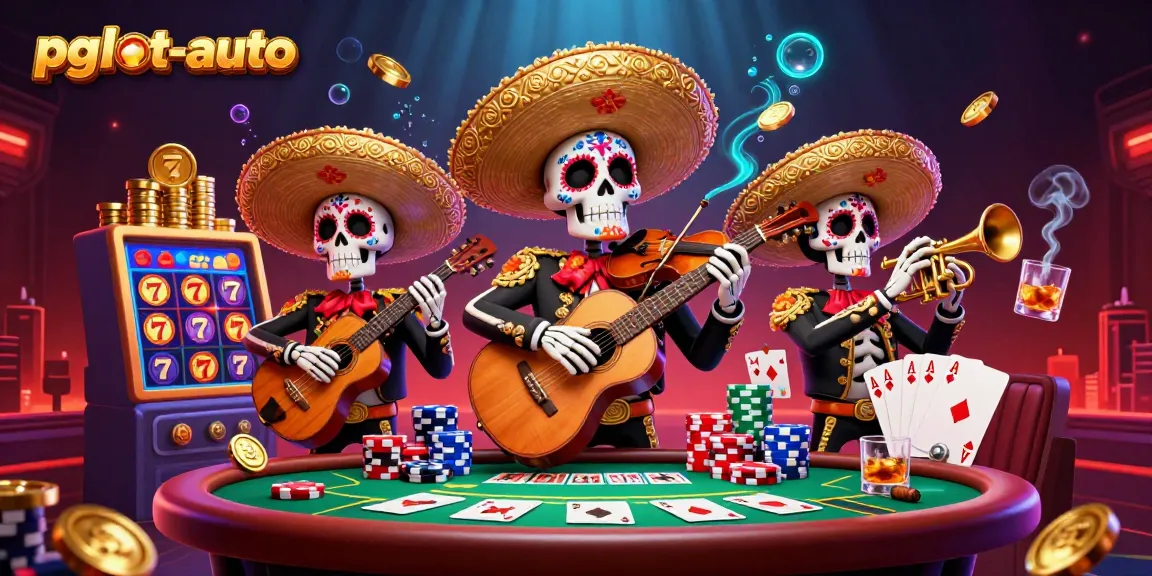 Engage with the vibrant pgslot-auto casino scene featuring mariachi characters and colorful game elements.
