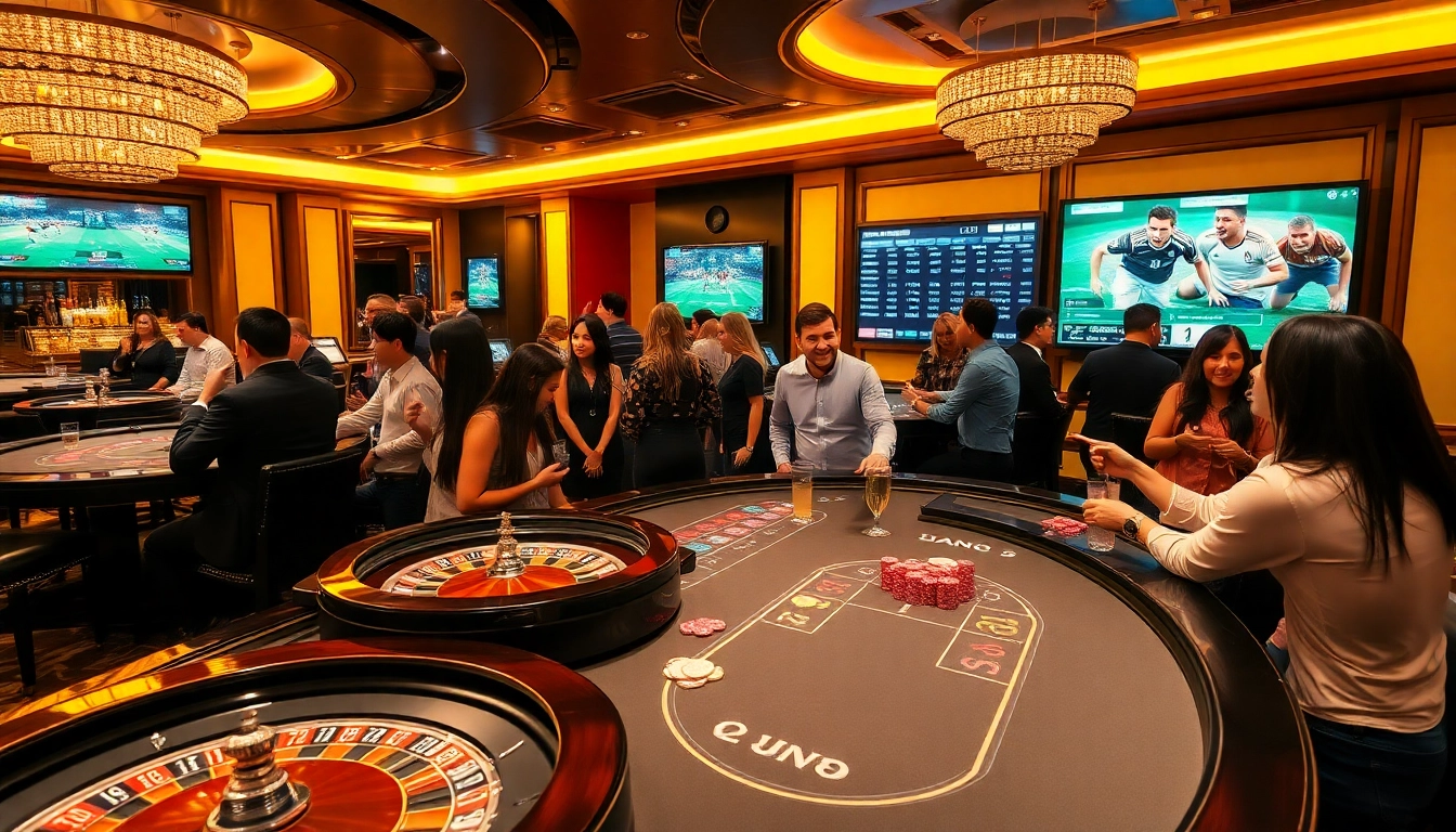 Engage in Judi Bola Piala Dunia at a luxurious sports betting table featuring live match screens.
