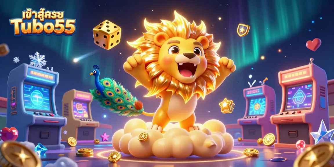 Engage with exciting games at เข้าสู่ระบบ Turbo55 featuring a roaring lion and dynamic gaming elements.