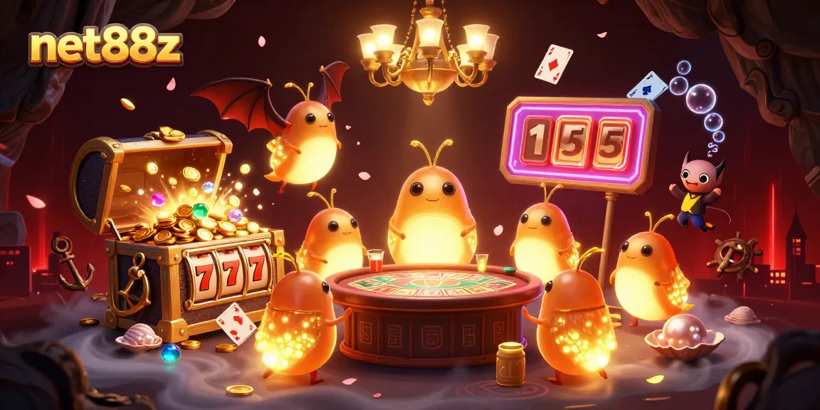 Experience thrilling gameplay at net88z with a vibrant casino scene featuring glowworms and slot elements.